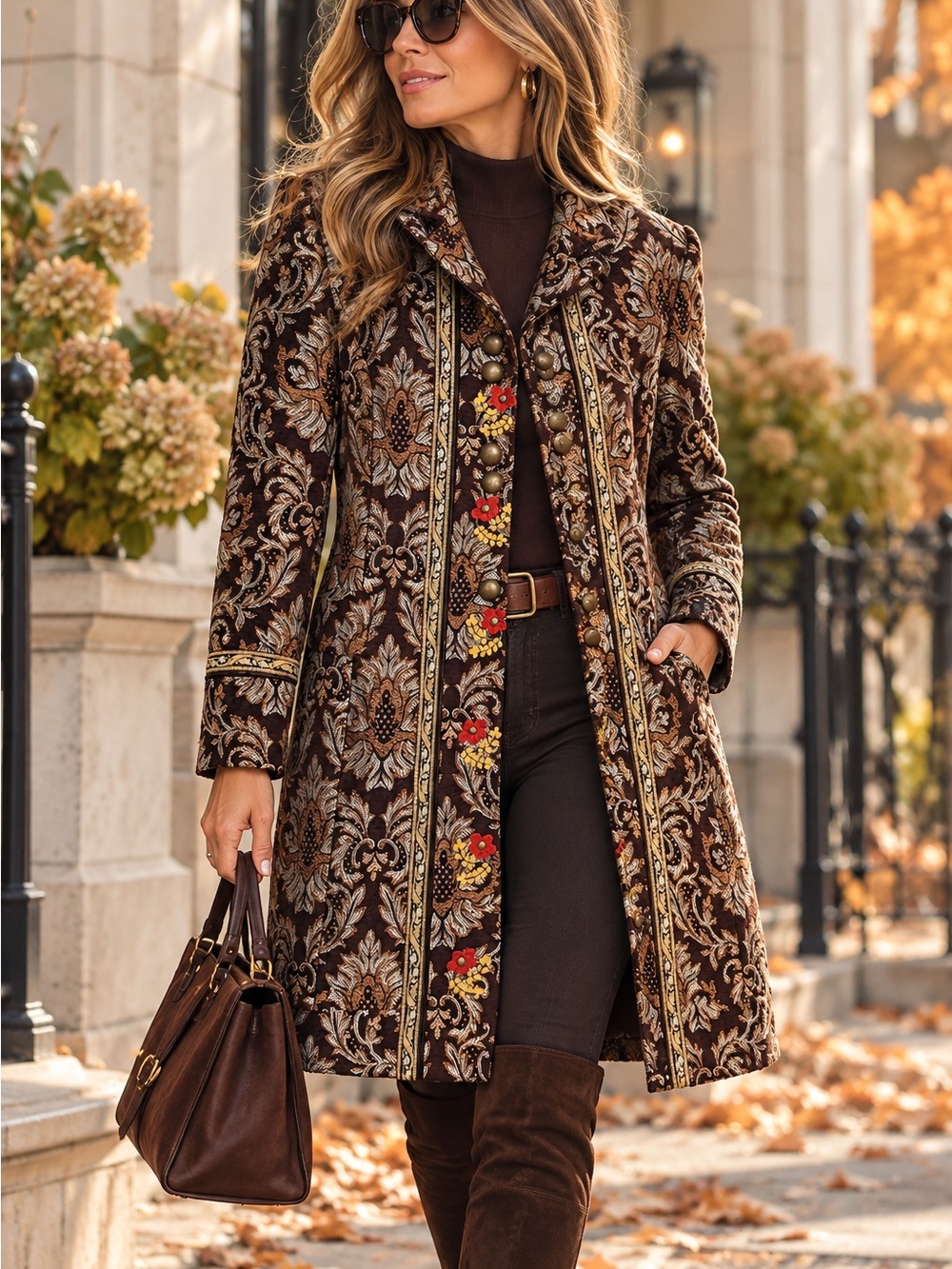 Kenzie Brocade Embroidered Long Coat Size 6